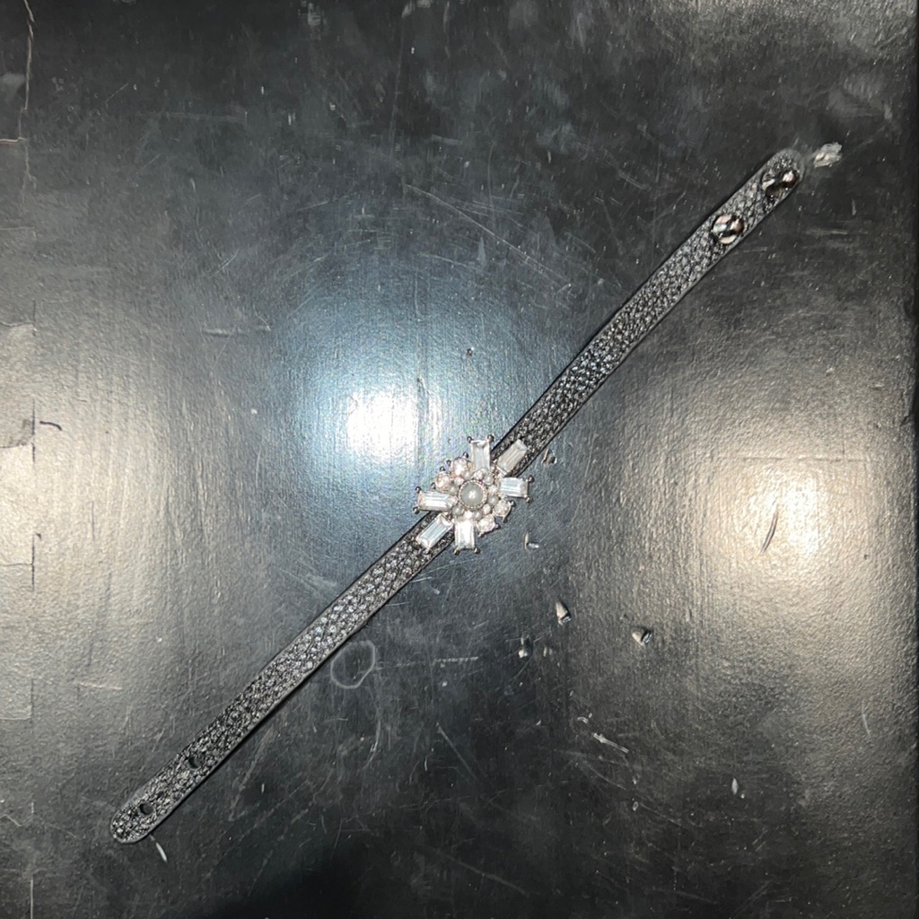 Bke-Leather Thin Strapped Cuff With Rhinestones